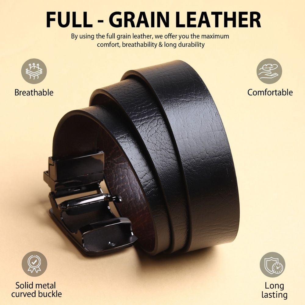 Hayes London | Reversible Black & Brown Genuine Leather Auto-Lock Belt for Men, Micro-Adjustable No-Hole Belt (Leather Texture: Wild)