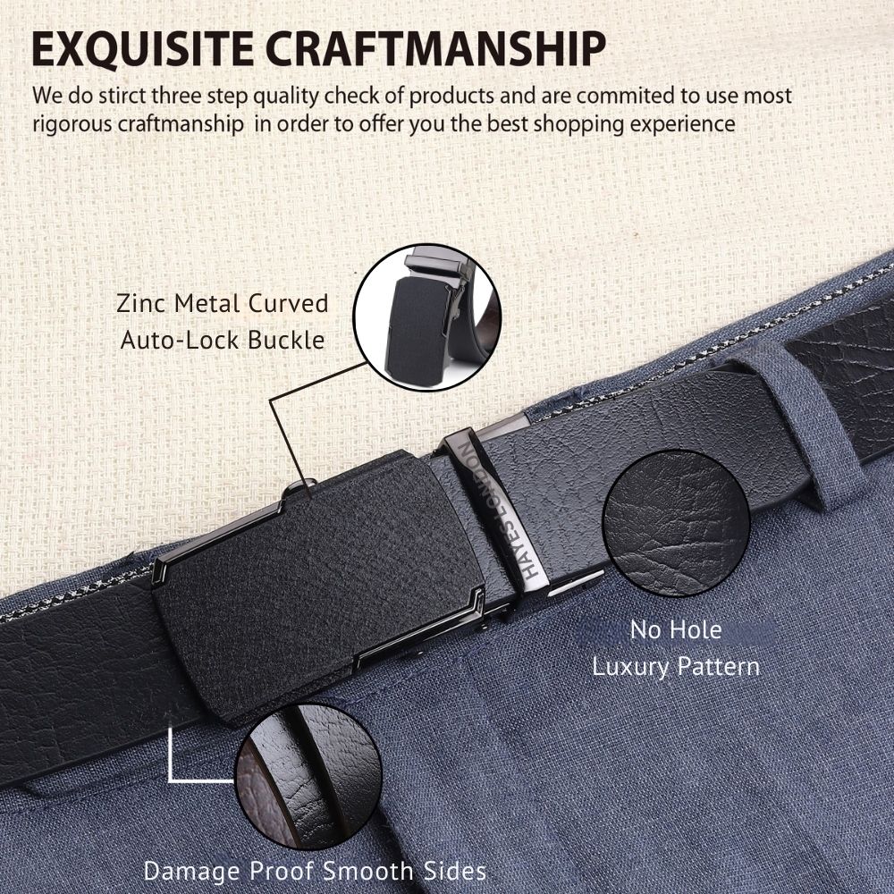 Hayes London | Reversible Black & Brown Genuine Leather Auto-Lock Belt for Men, Micro-Adjustable No-Hole Belt (Leather Texture: Wild)
