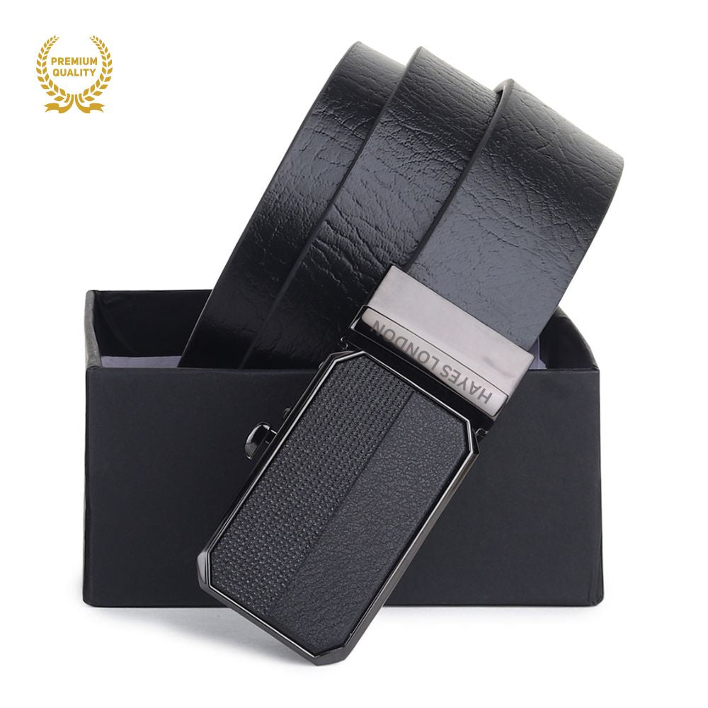 Hayes London | Reversible Black & Brown Genuine Leather Auto-Lock Belt for Men, Micro-Adjustable No-Hole Belt (Leather Texture: Wild)