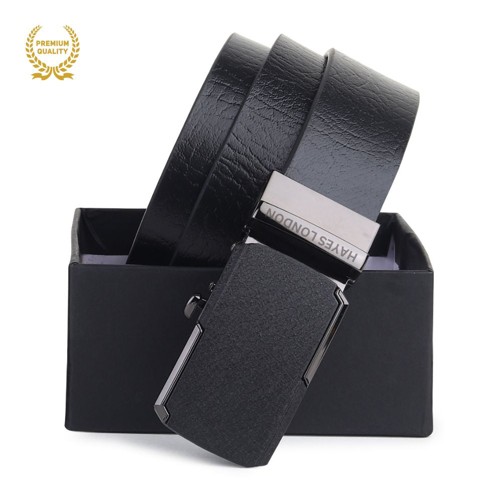 Hayes London | Reversible Black & Brown Genuine Leather Auto-Lock Belt for Men, Micro-Adjustable No-Hole Belt (Leather Texture: Wild)
