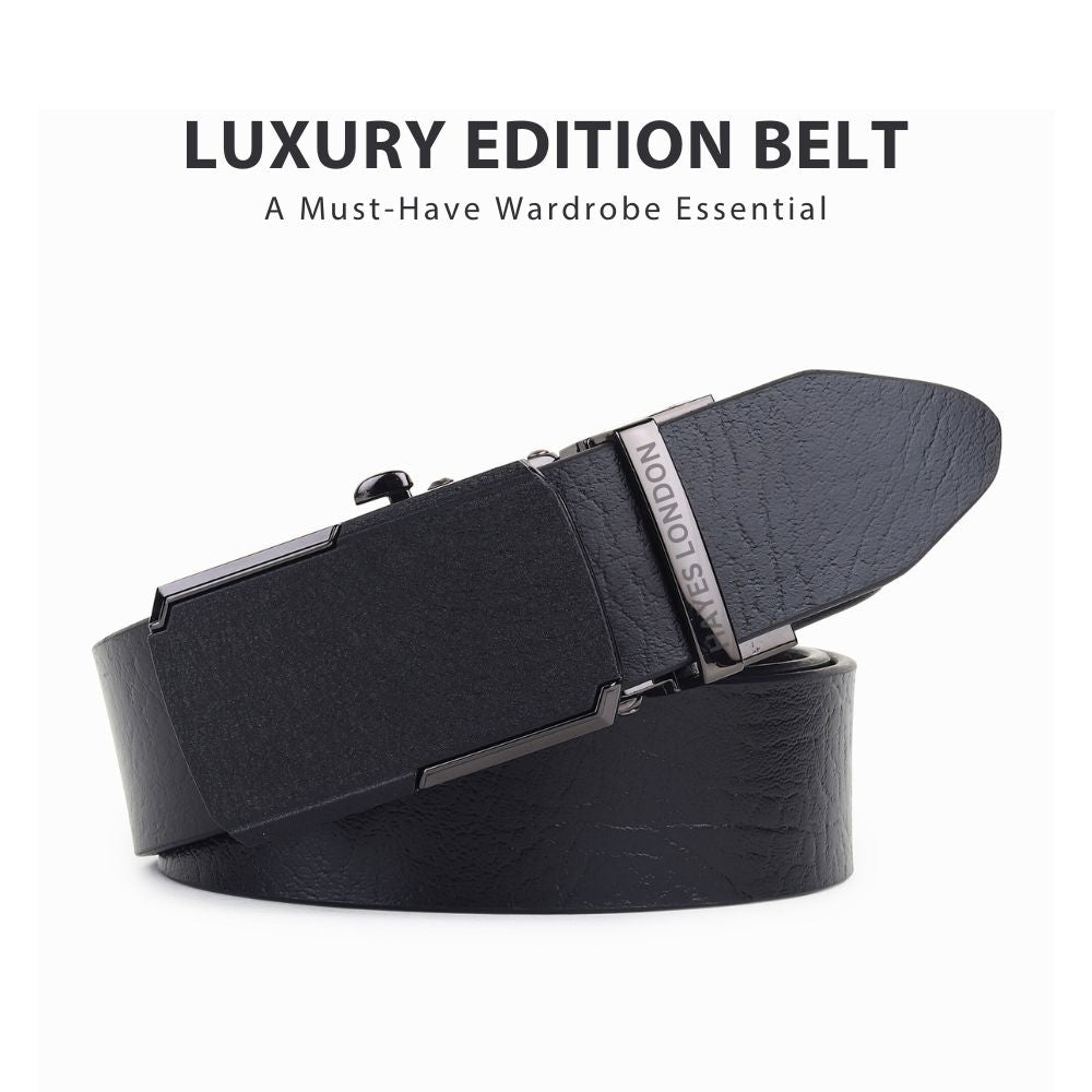 Hayes London | Reversible Black & Brown Genuine Leather Auto-Lock Belt for Men, Micro-Adjustable No-Hole Belt (Leather Texture: Wild)