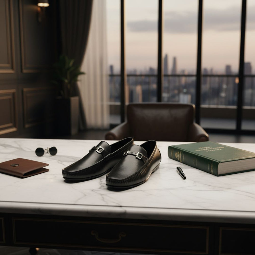 Hayes London | Belfort Driving Loafers – Black Plain Genuine Leather Men’s Shoes