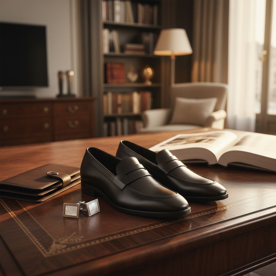 Hayes London | Belmonte Black Formal Penny Loafers for Men – Genuine Leather Slip-On Shoes for Office & Party Wear