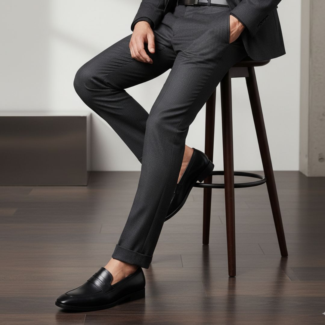 Hayes London | Belmonte Black Formal Penny Loafers for Men – Genuine Leather Slip-On Shoes for Office & Party Wear