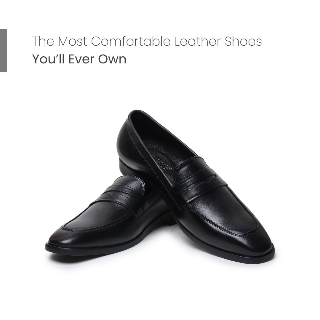 Hayes London | Belmonte Black Formal Penny Loafers for Men – Genuine Leather Slip-On Shoes for Office & Party Wear