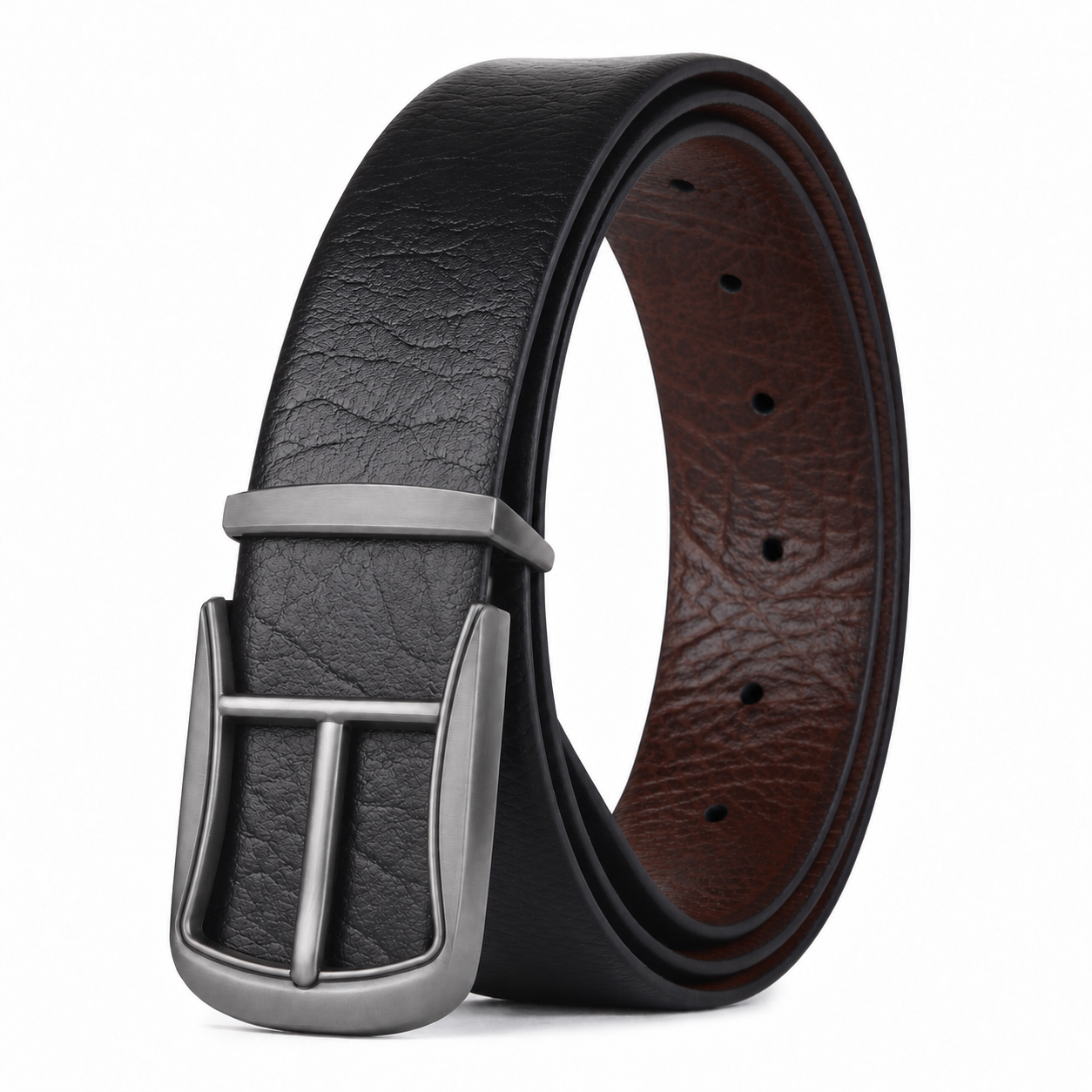Cronos Wild Black & Brown Italian Leather Reversible Belt for Men – Matte Grey Buckle