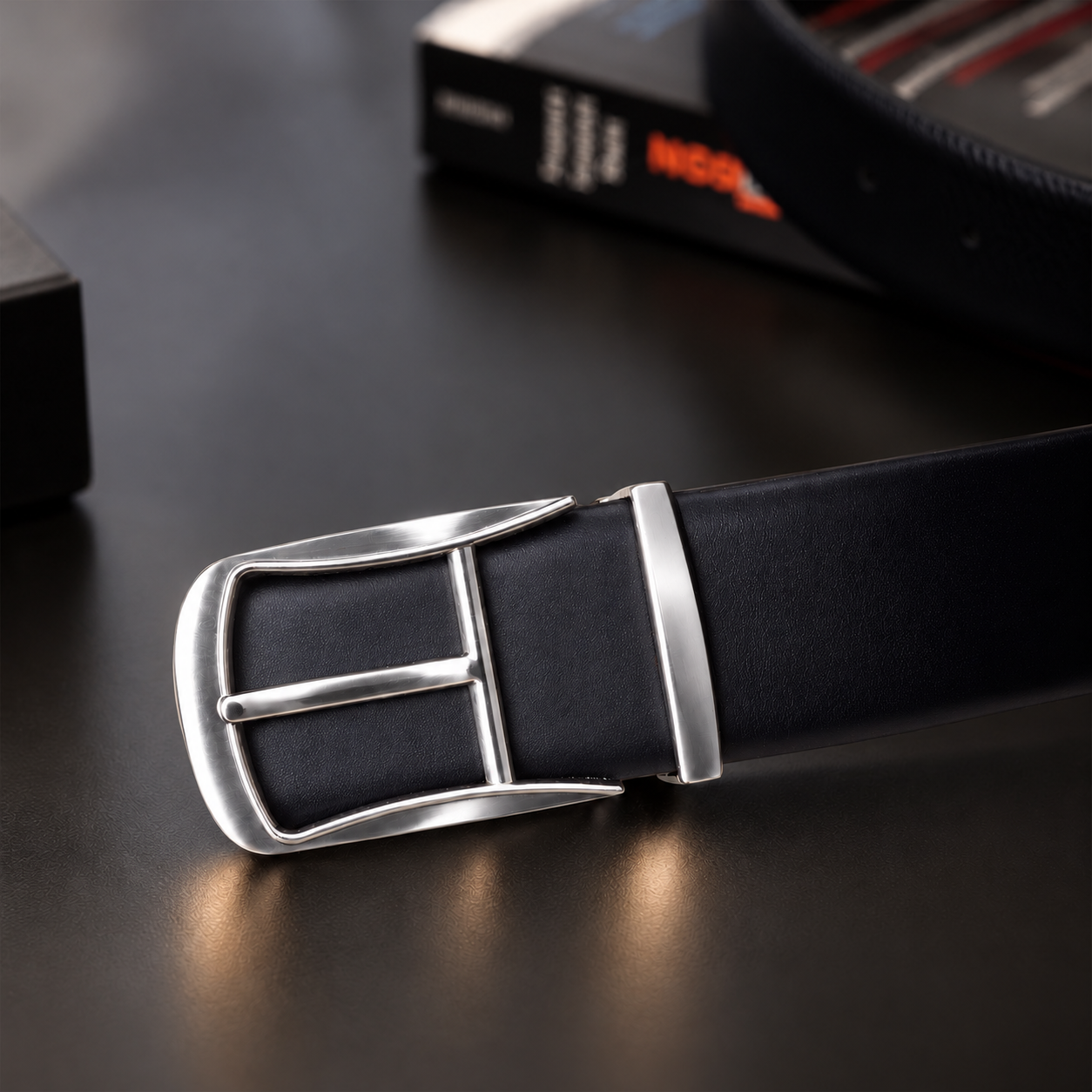 Cronos Plain Black & Brown Italian Leather Reversible Belt for Men – Silver Buckle
