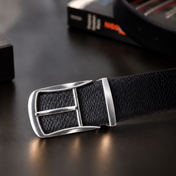 Cronos Braided Black & Brown Italian Leather Reversible Belt for Men – Silver Buckle