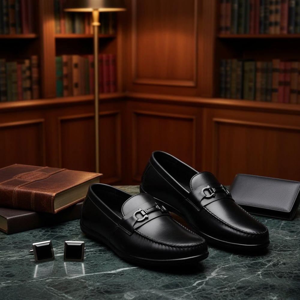 Hayes London | Blaze Horsebit Loafers – Black Plain Genuine Leather Men’s Shoes