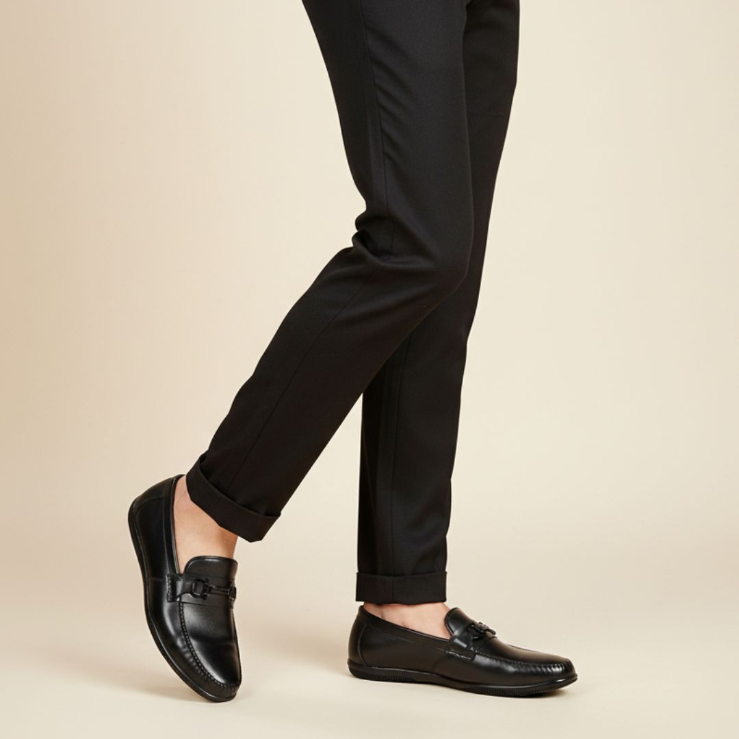 Hayes London | Blaze Horsebit Loafers – Black Plain Genuine Leather Men’s Shoes