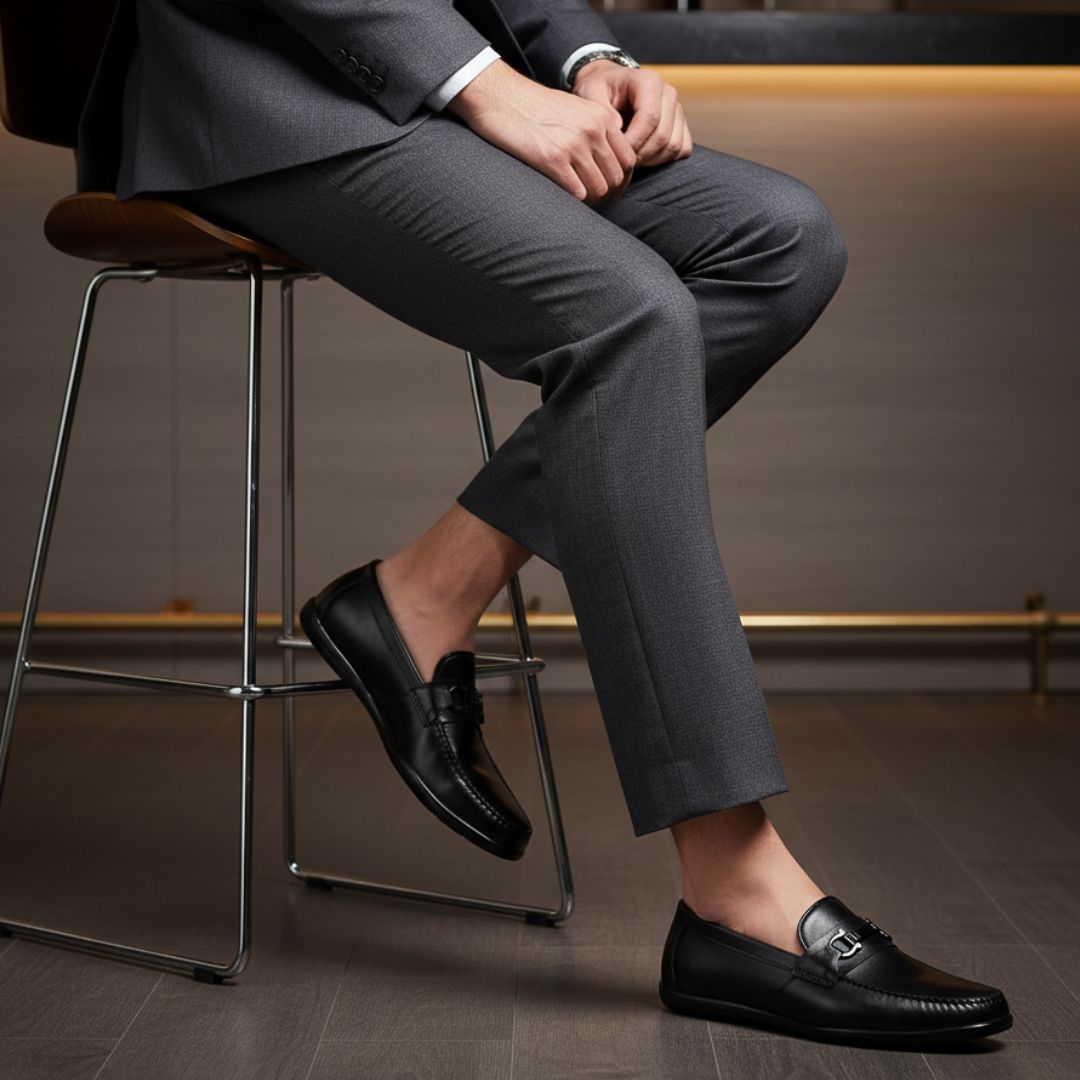 Hayes London | Blaze Horsebit Loafers – Black Plain Genuine Leather Men’s Shoes