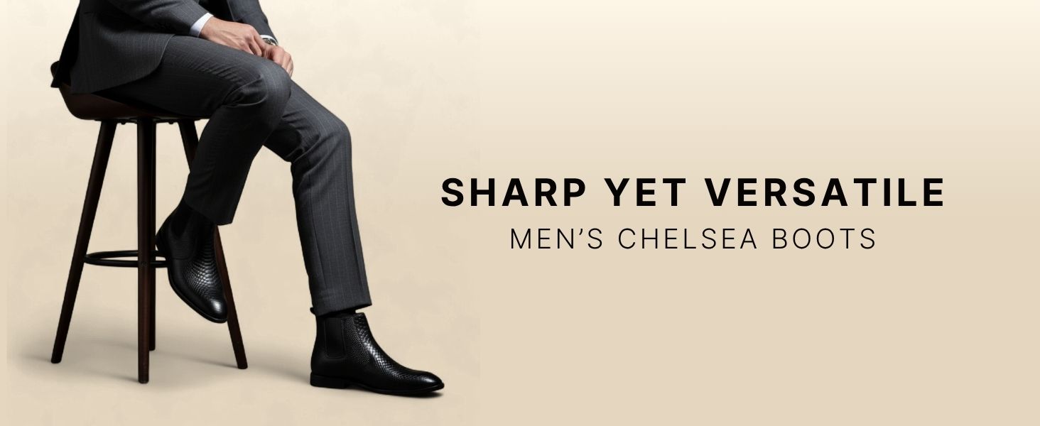 Hawk Chelsea Boots – Black Textured Genuine Leather Men’s Shoes