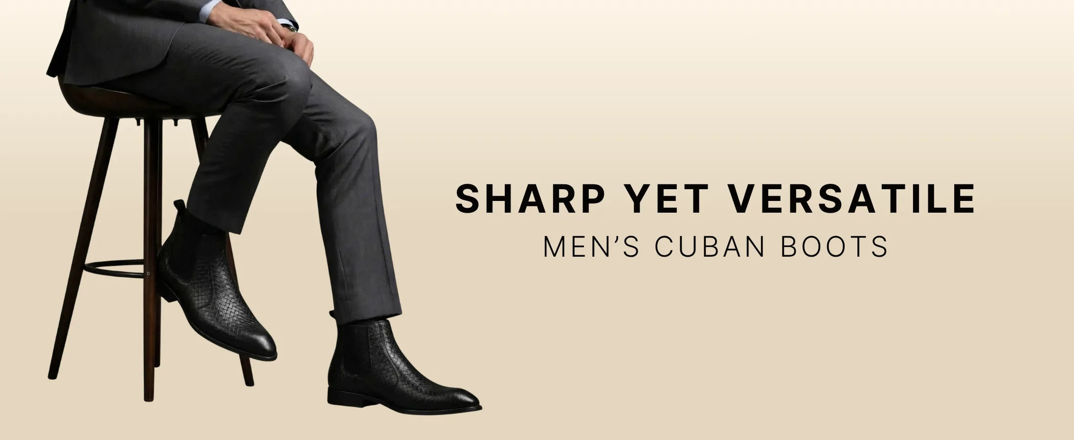 Kingsley Cuban Heel Boots – Black Textured Genuine Leather Men’s Boots (2.5-Inch Heel & Tapered Toe Design)