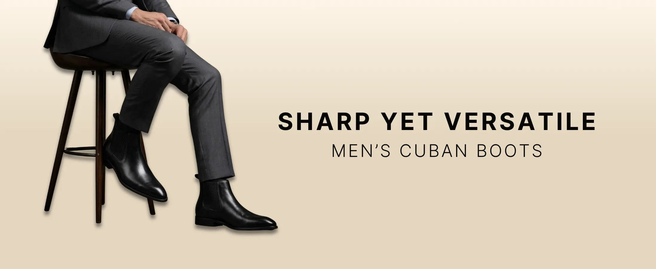 Triabbiani Cuban Heel Boots – Black Plain Genuine Leather Men’s Boots (2.5-Inch Heel & Tapered Toe Design)
