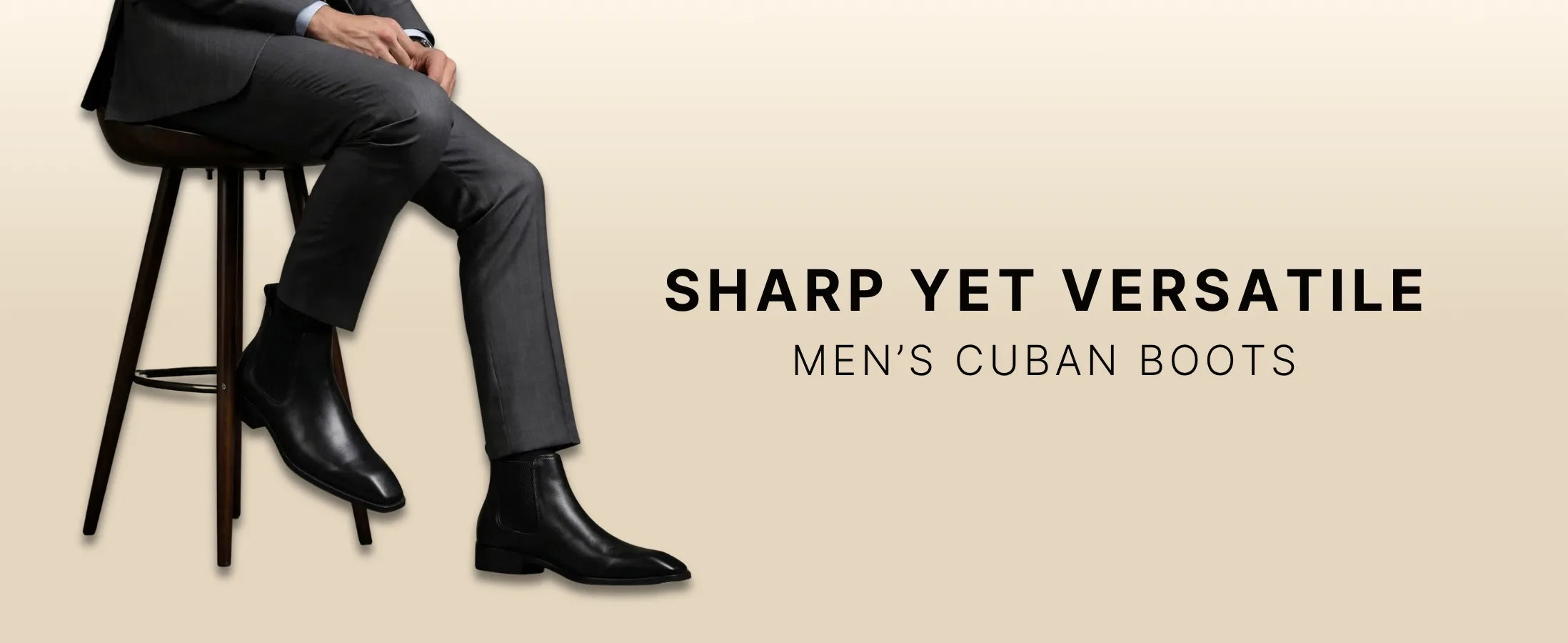 Dominion Cuban Heel Boots – Black Plain Genuine Leather Men’s Boots (2.5-Inch Heel & Tapered Almond Toe Design)