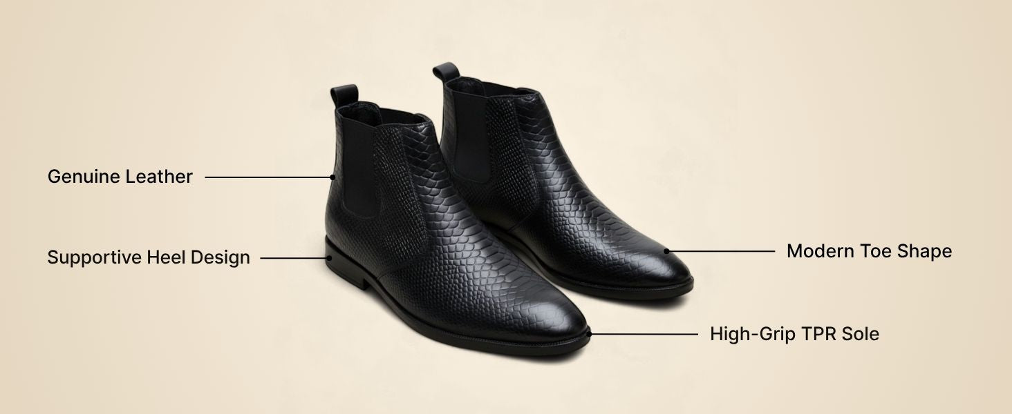 Hawk Chelsea Boots – Black Textured Genuine Leather Men’s Shoes