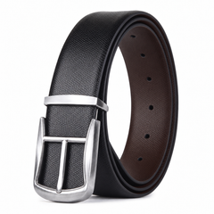 Cronos Braided Black & Brown Italian Leather Reversible Belt for Men – Silver Buckle