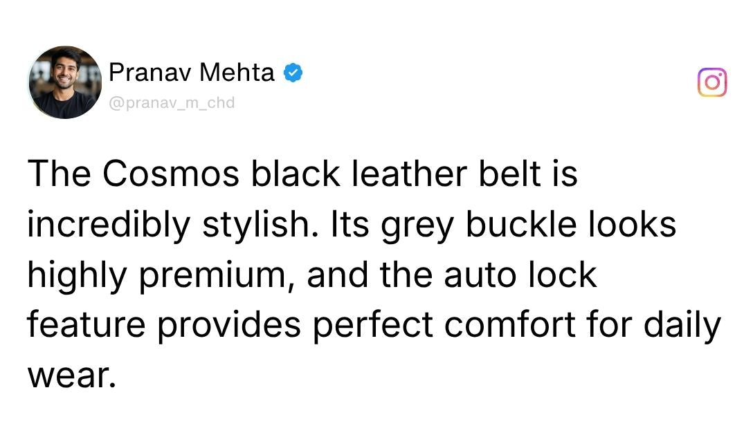 Cosmos Black Genuine Leather Auto-Lock Belt for Men – Grey Buckle, Micro-Adjustable Fit Review 1