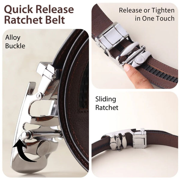 Hayes London | Cosmos Brown Genuine Leather Auto-Lock Belt for Men – Silver Buckle, Micro-Adjustable Fit