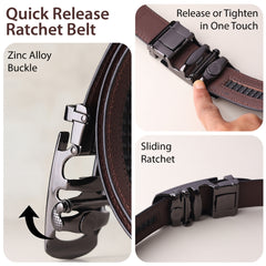 Hayes London | Cosmos Brown Genuine Leather Auto-Lock Belt for Men – Grey Buckle, Micro-Adjustable Fit