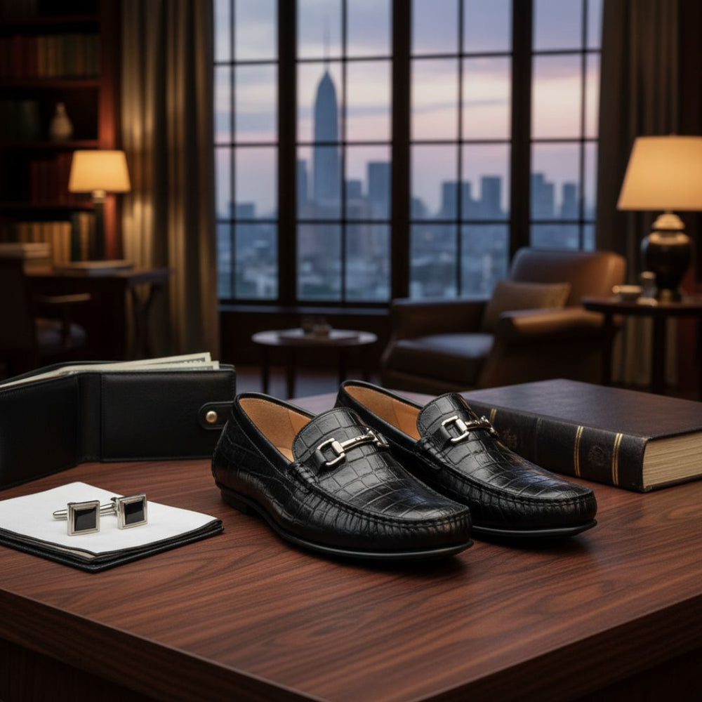 Hayes London | Cruze Driving Loafers – Black Croco Genuine Leather Men’s Shoes