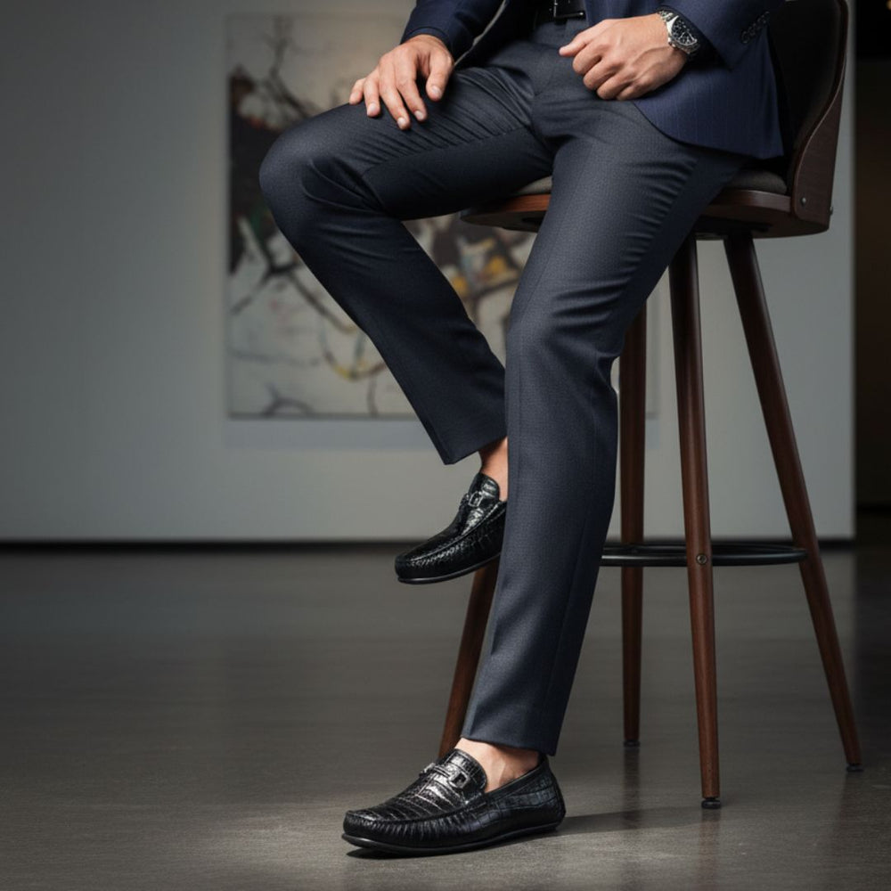 Hayes London | Cruze Driving Loafers – Black Croco Genuine Leather Men’s Shoes