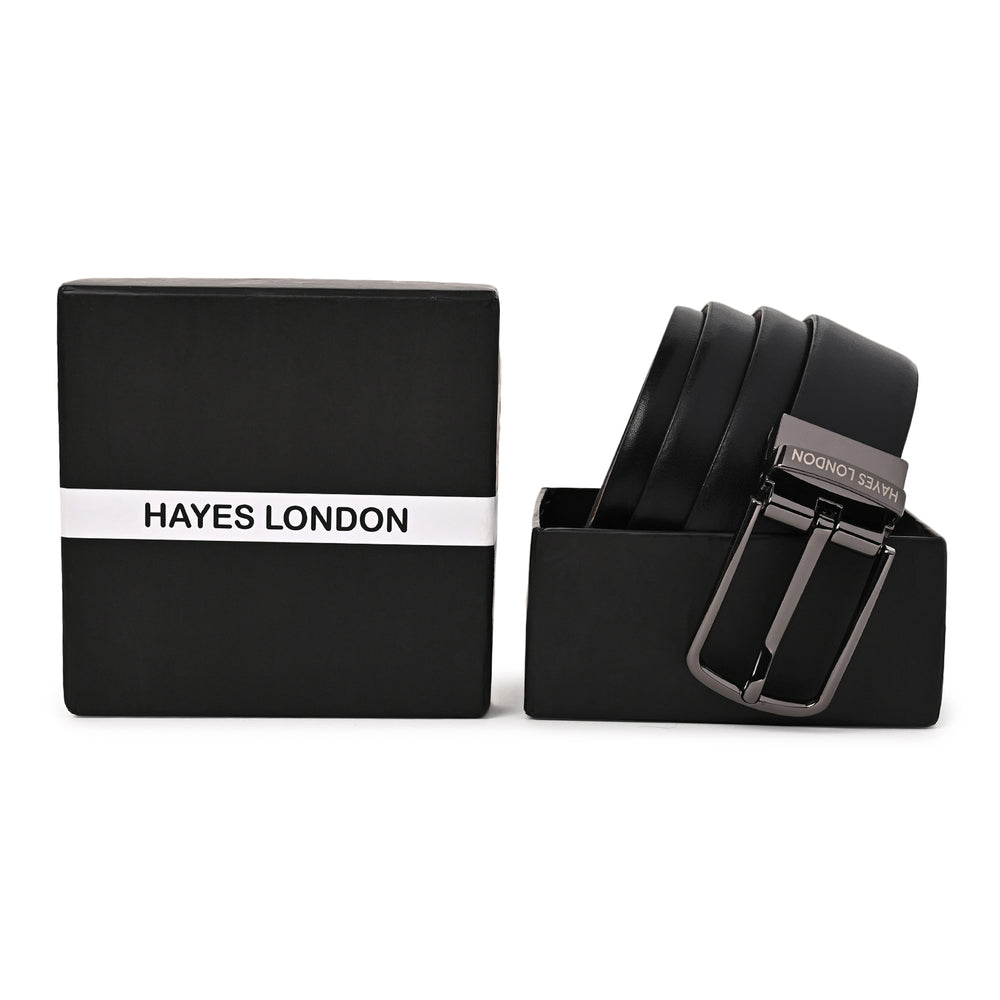 Hayes London | Italian Leather Reversible Black & Brown Belt For Men (Leather Texture: Plain)