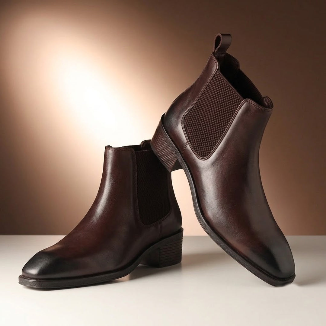 Dominion Brown Genuine Leather Cuban Heel Boots for Men – Tapered Almond Toe Design & 2.5-Inch Heel