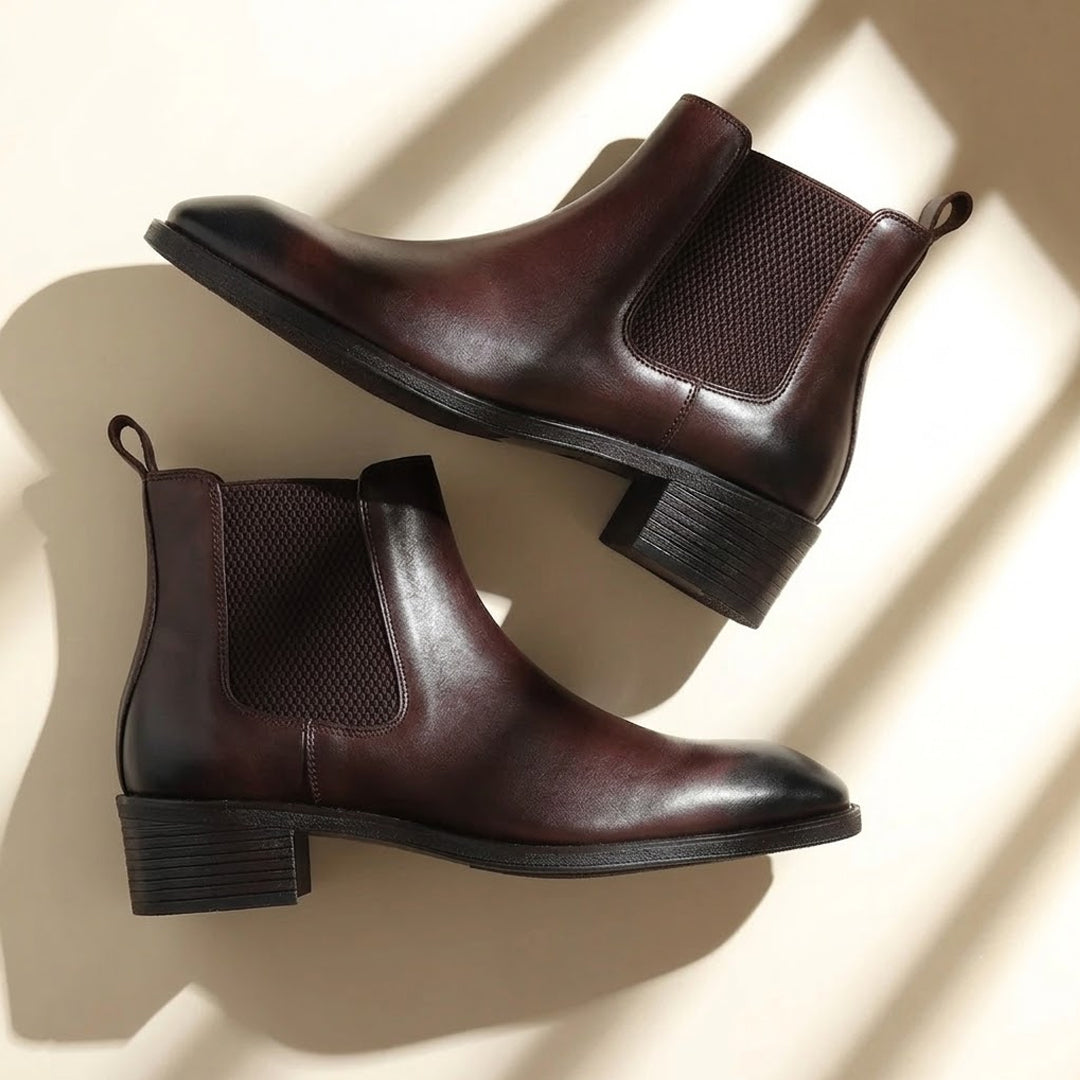 Dominion Brown Genuine Leather Cuban Heel Boots for Men – Tapered Almond Toe Design & 2.5-Inch Heel
