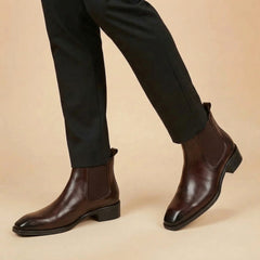 Dominion Brown Genuine Leather Cuban Heel Boots for Men – Tapered Almond Toe Design & 2.5-Inch Heel