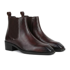 Dominion Brown Genuine Leather Cuban Heel Boots for Men – Tapered Almond Toe Design & 2.5-Inch Heel