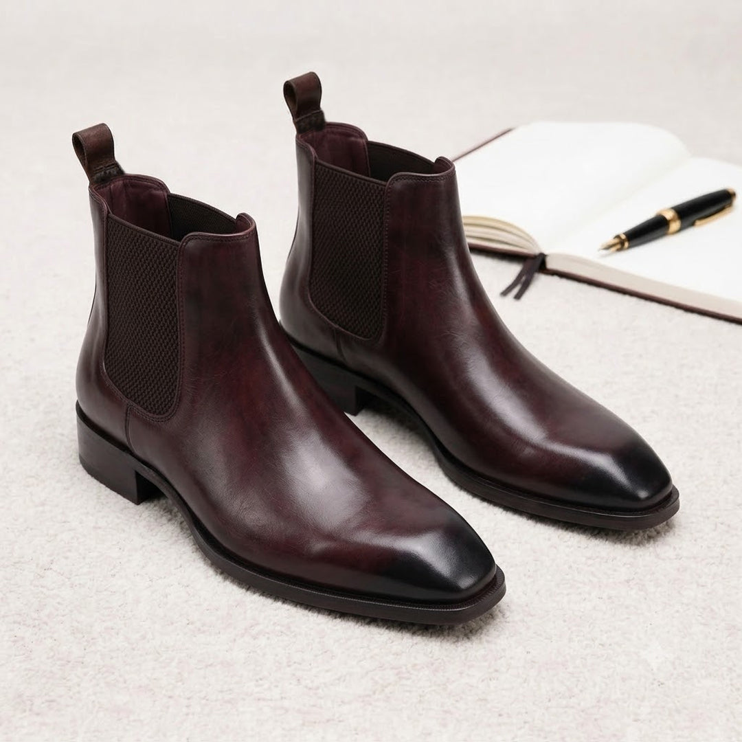 Dominion Brown Genuine Leather Cuban Heel Boots for Men – Tapered Almond Toe Design & 2.5-Inch Heel