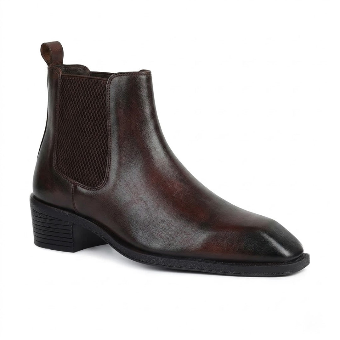Dominion Brown Genuine Leather Cuban Heel Boots for Men – Tapered Almond Toe Design & 2.5-Inch Heel