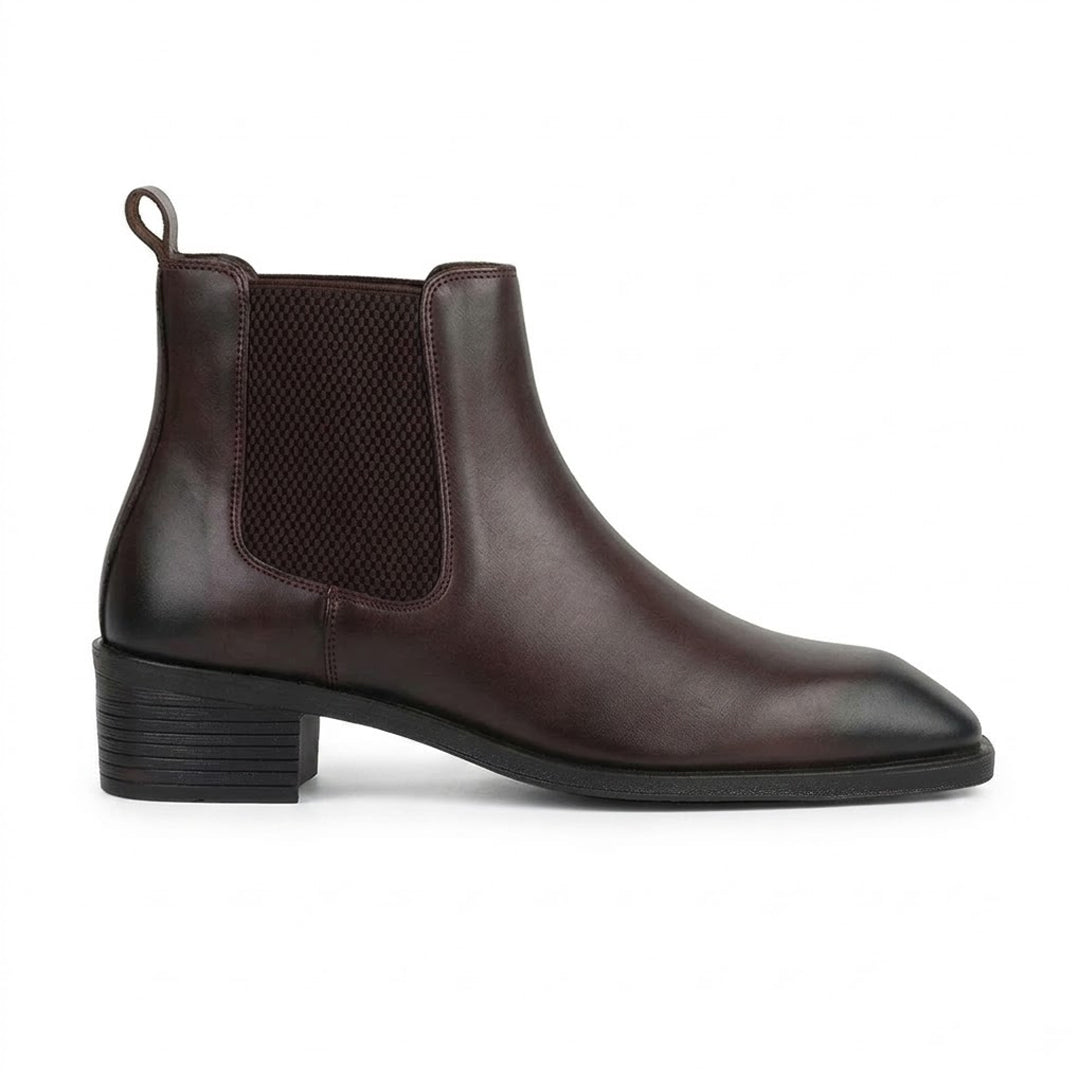 Dominion Brown Genuine Leather Cuban Heel Boots for Men – Tapered Almond Toe Design & 2.5-Inch Heel