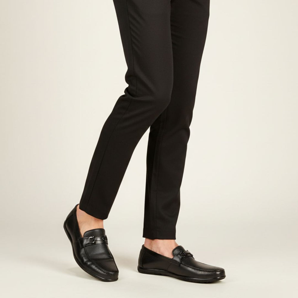 Hayes London | Dune Horsebit Loafers – Black Perforated Genuine Leather Men’s Shoes