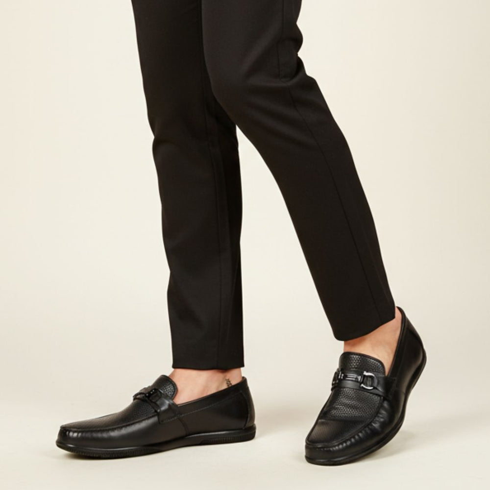 Hayes London | Dune Horsebit Loafers – Black Perforated Genuine Leather Men’s Shoes