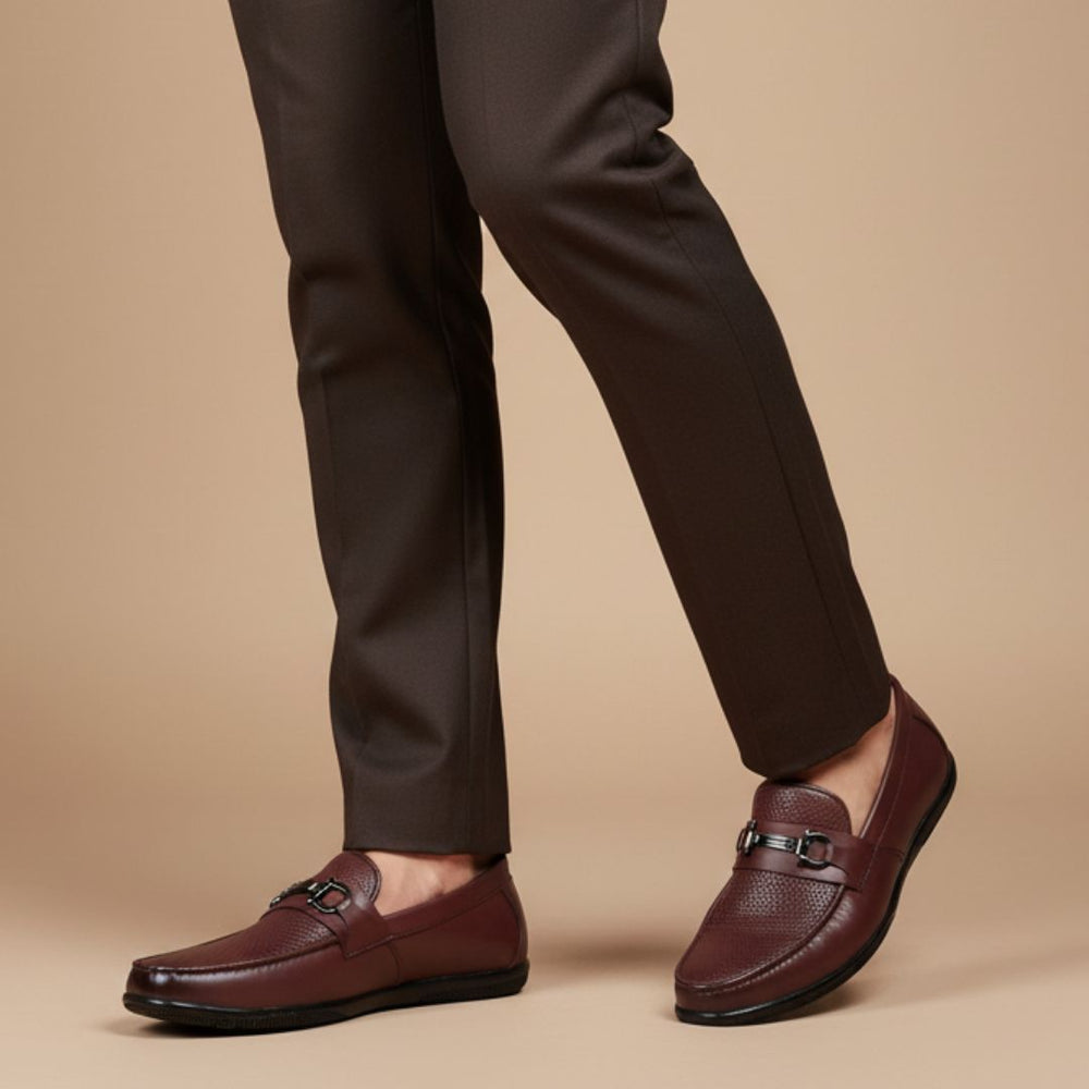 Hayes London | Dune Horsebit Loafers – Brown Perforated Genuine Leather Men’s Shoes