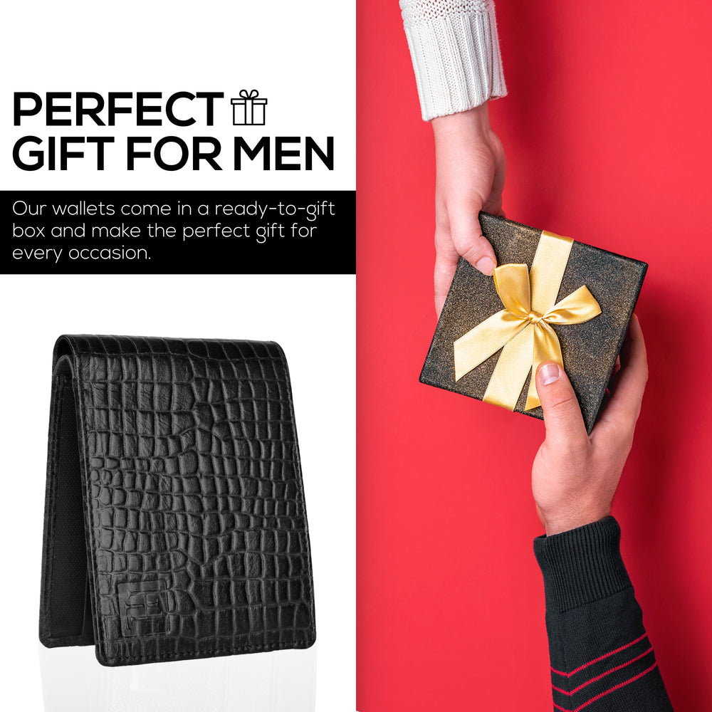 Hayes London | The Gator Black Genuine Leather Wallet for Men – RFID Blocking, Original Bifold Wallet with 8 Compartments