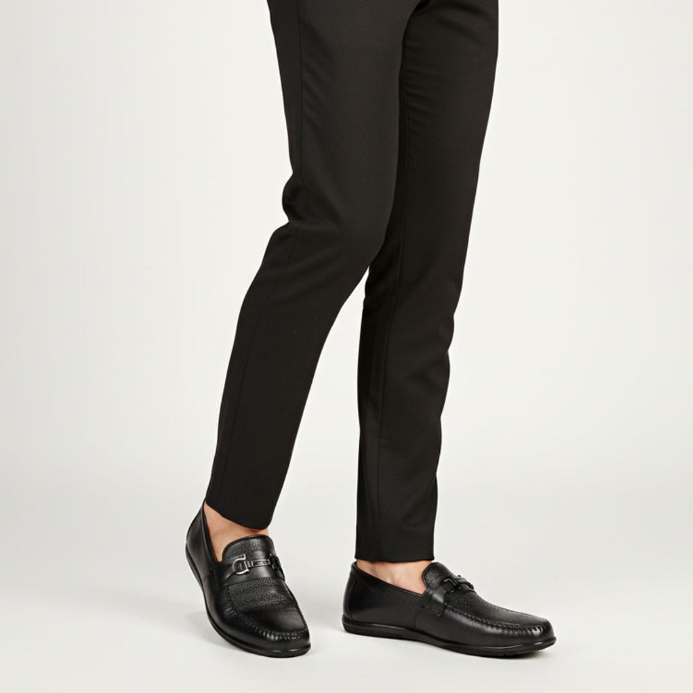 Hayes London | Falcon Horsebit Loafers – Black Pebbled Genuine Leather Men’s Shoes