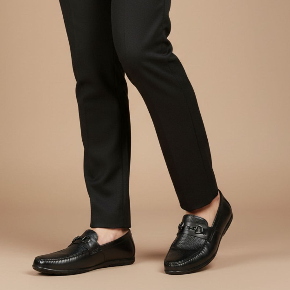 Hayes London | Falcon Horsebit Loafers – Black Pebbled Genuine Leather Men’s Shoes