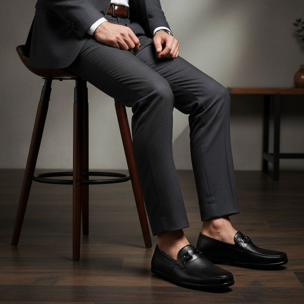 Hayes London | Falcon Horsebit Loafers – Black Pebbled Genuine Leather Men’s Shoes