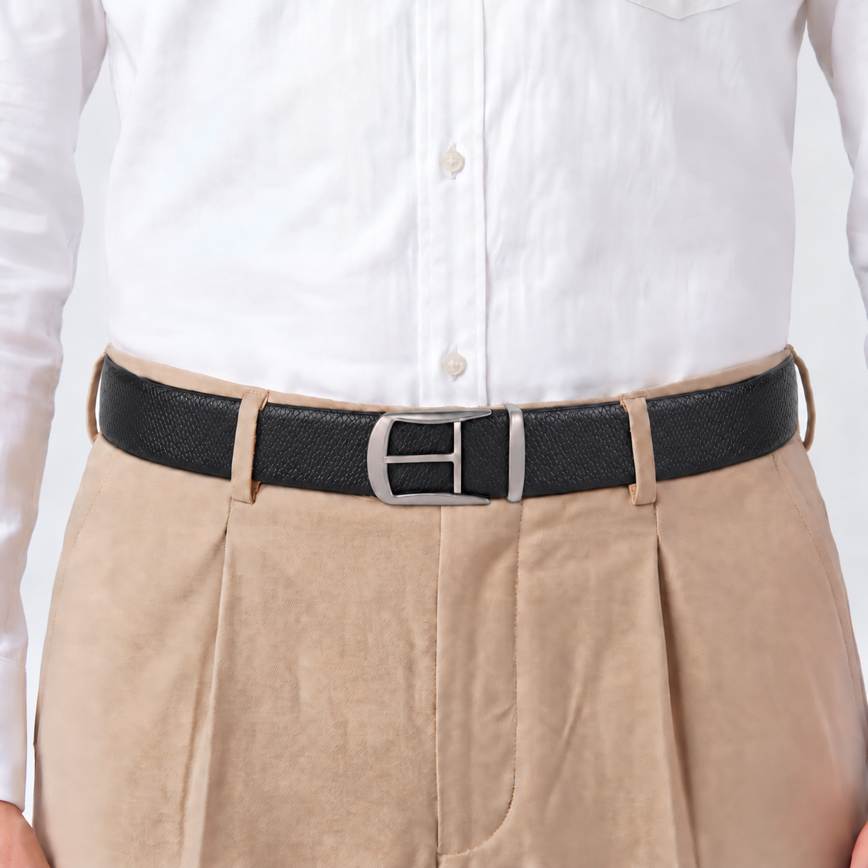 Hayes London | Cronos Viper Black & Brown Italian Leather Reversible Belt for Men – Silver Buckle