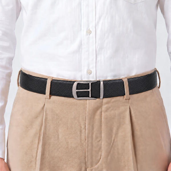 Hayes London | Cronos Viper Black & Brown Italian Leather Reversible Belt for Men – Silver Buckle