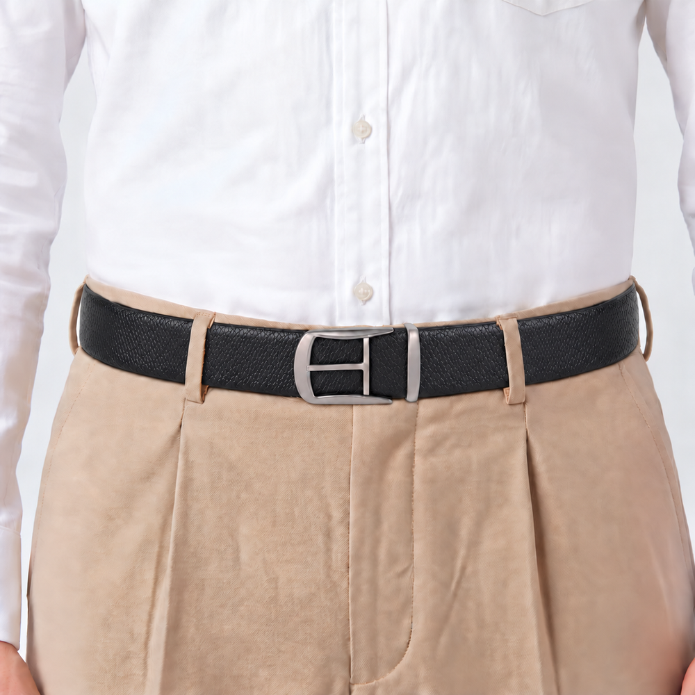 Hayes London | Cronos Viper Black & Brown Italian Leather Reversible Belt for Men – Silver Buckle