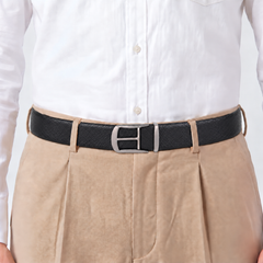 Hayes London | Cronos Viper Black & Brown Italian Leather Reversible Belt for Men – Silver Buckle