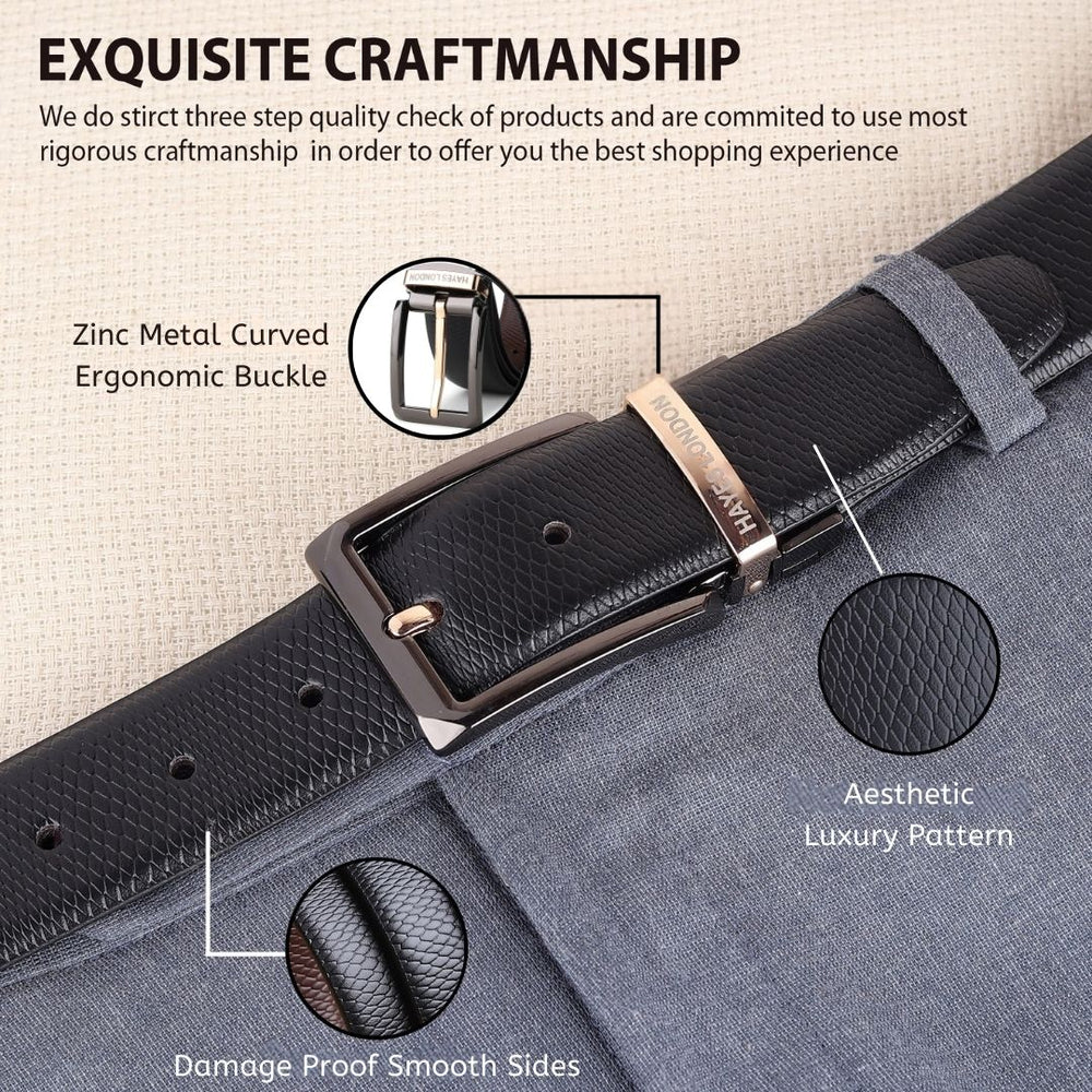 Hayes London | Italian Leather Reversible Black & Brown Belt For Men with Black & Gold Buckle (Leather Texture: Viper)