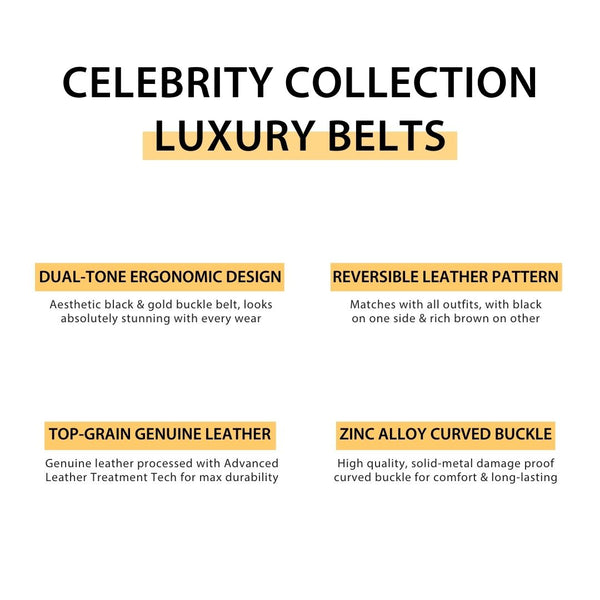 Hayes London | Italian Leather Reversible Black & Brown Belt For Men with Black & Gold Buckle (Leather Texture: Viper)