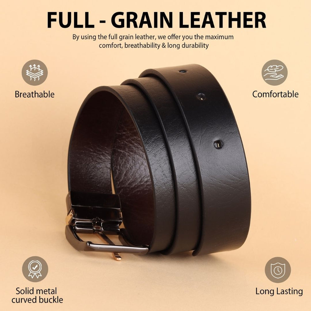 Hayes London | Reversible Black & Brown Genuine Leather Belt For Men with Black & Gold Buckle (Leather Texture: Wild)