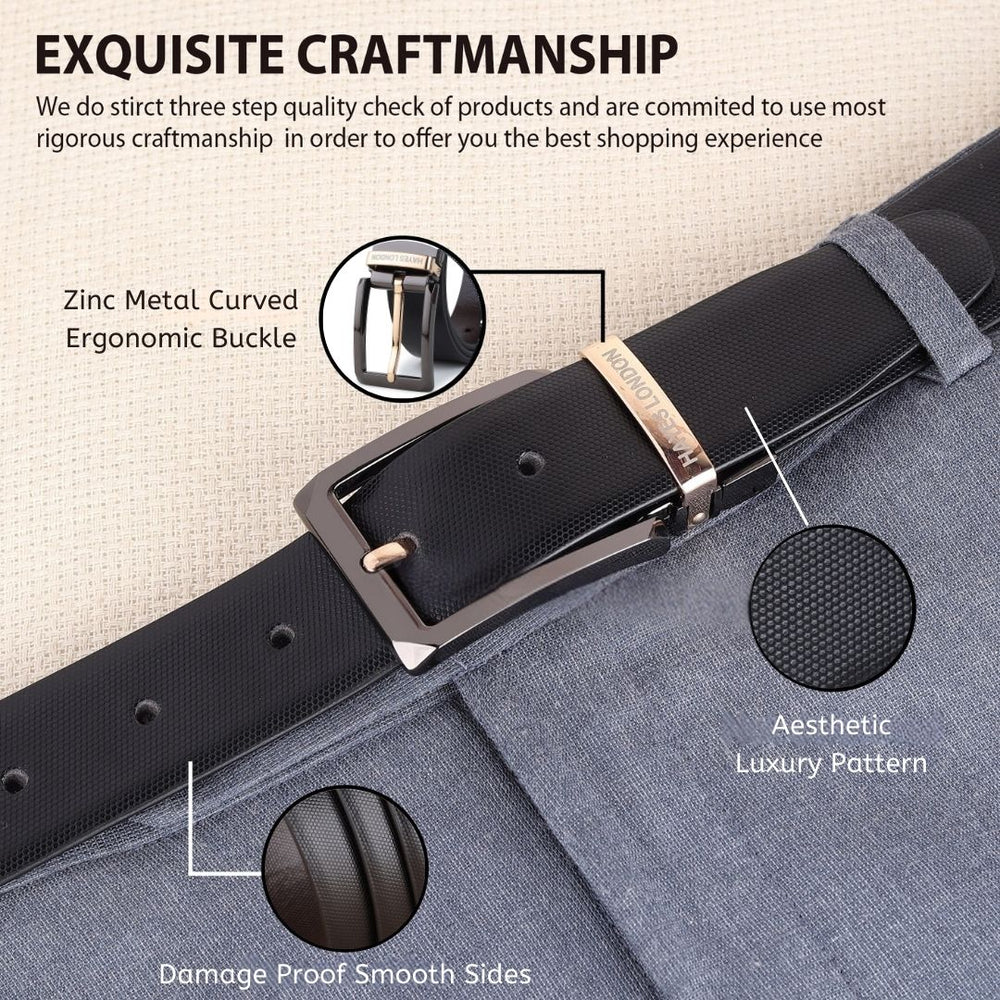 Hayes London | Italian Leather Reversible Black & Brown Belt For Men with Black & Gold Buckle (Leather Texture: Braided)