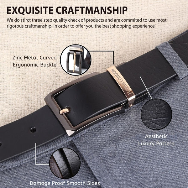 Hayes London | Reversible Black & Brown Genuine Leather Belt For Men with Black & Gold Buckle (Leather Texture: Wild)